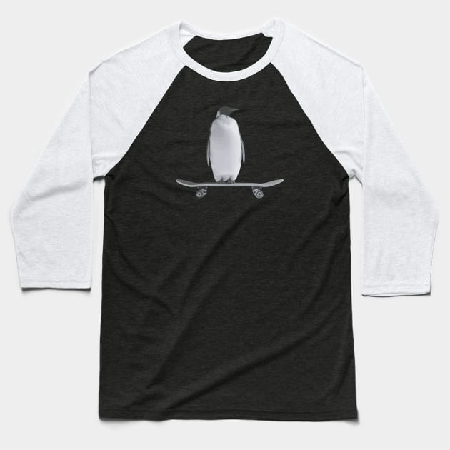Penguin Skateboard Baseball T-Shirt by Chairboy